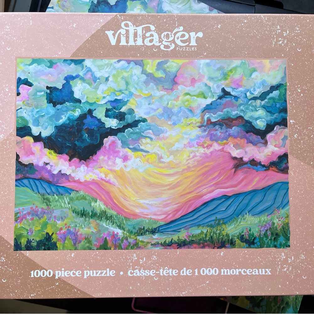 Villager 1000 Piece Puzzle - Vibrant Landscape with Pink and Blue